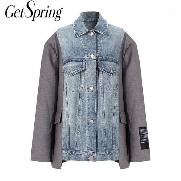getspring women suit blazer color matching denim patchwork women blazers jackets irregular vintage casual jaket 2020 new1, White;black
getspring women suit blazer color matching denim patchwork women blazers jackets irregular vintage casual jaket 2020 new1, White;black