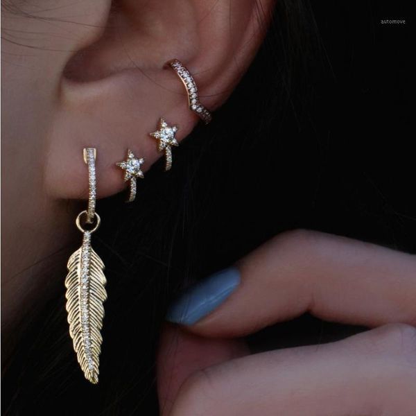 vintage classic women jewelry gold filled cz leaf feather drop charm earring fashion1, Silver
vintage classic women jewelry gold filled cz leaf feather drop charm earring fashion1, Silver