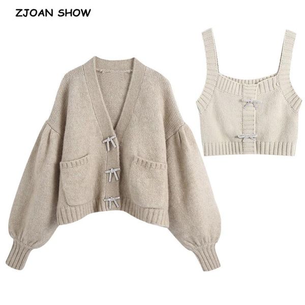 1 set 2021 korea style vintage bow diamond lantern sleeve knitting cardigan single-breasted button tank sweater jumper, White
1 set 2021 korea style vintage bow diamond lantern sleeve knitting cardigan single-breasted button tank sweater jumper, White