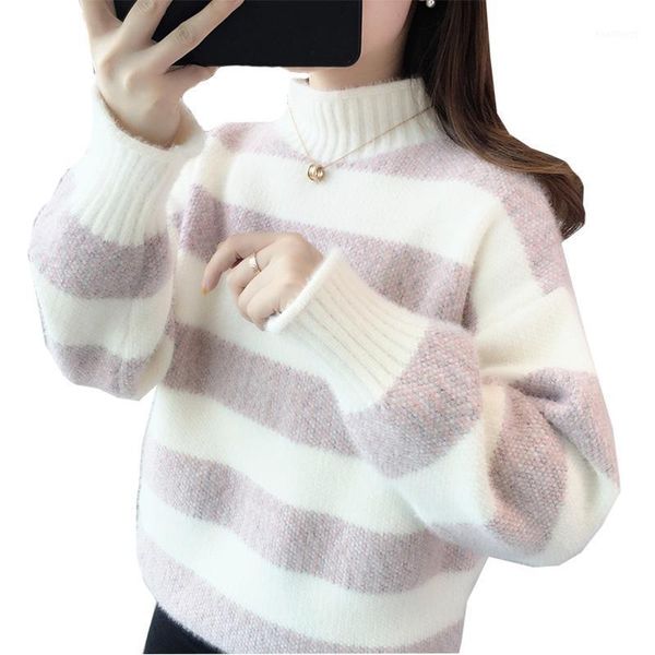 women 2020 autumn winter imitation mink cashmere knitted sweater female turtleneck long sleeve jumper warm striped pullovers y911, White;black
women 2020 autumn winter imitation mink cashmere knitted sweater female turtleneck long sleeve jumper warm striped pullovers y911, White;black