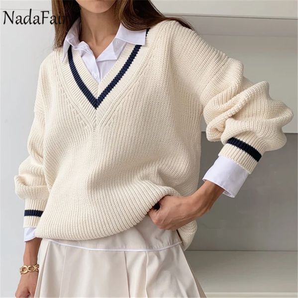 nadafair v neck loose women sweaters long sleeve pull femme oversized jumper winter casual korean knitted sweater pullover woman c1121, White;black
nadafair v neck loose women sweaters long sleeve pull femme oversized jumper winter casual korean knitted sweater pullover woman c1121, White;black