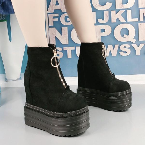 13cm super high heel short boots wedges waterproof platform boots fashion within increased womens ankle, Black
13cm super high heel short boots wedges waterproof platform boots fashion within increased womens ankle, Black
