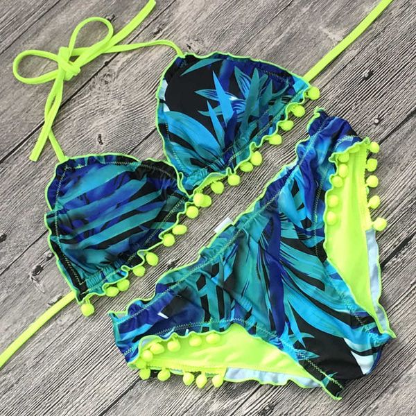 women's green bandage bikini set push-up floral printing swimsuits summer brazilian triangle swimsuit tassel ball swimwear, White;black
women's green bandage bikini set push-up floral printing swimsuits summer brazilian triangle swimsuit tassel ball swimwear, White;black