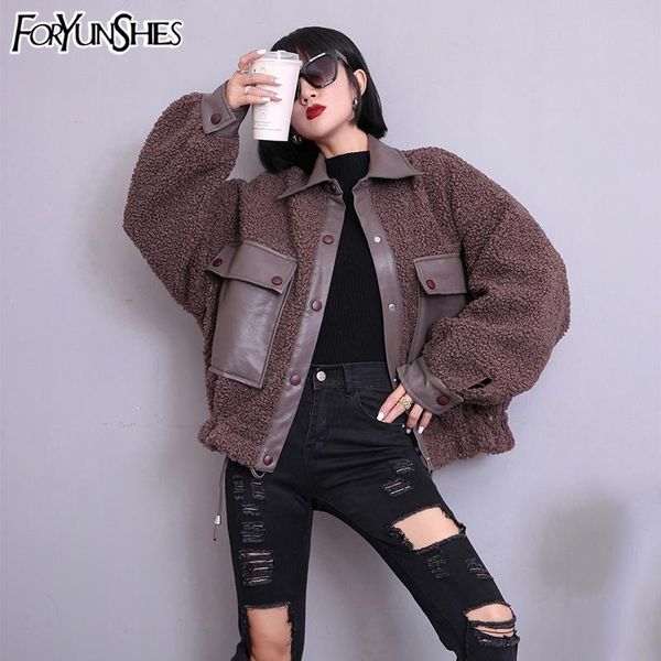 women's fur & faux foryunshes women leather lamb jacket female single-breasted long sleeve solid loose coats pu 2021 winter korean styl, Black
women's fur & faux foryunshes women leather lamb jacket female single-breasted long sleeve solid loose coats pu 2021 winter korean styl, Black