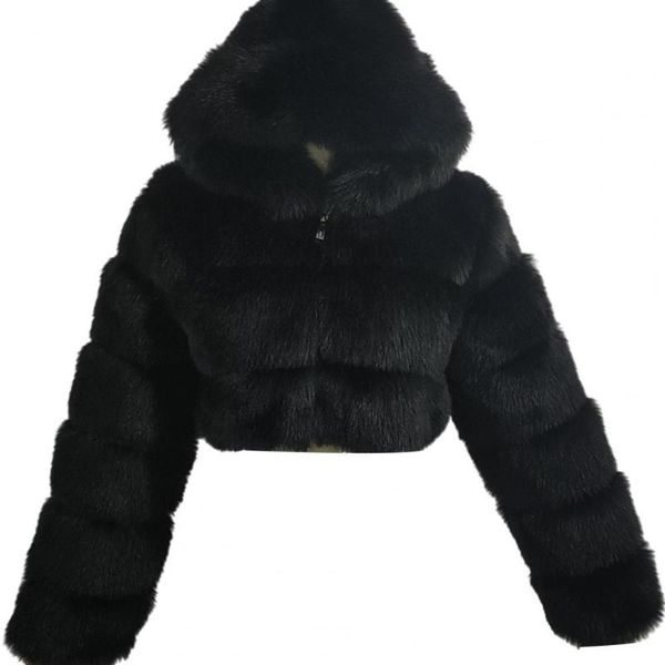 women's fur & faux plus size women jacket fashion winter cropped coat fluffy zip hooded warm short, Black
women's fur & faux plus size women jacket fashion winter cropped coat fluffy zip hooded warm short, Black