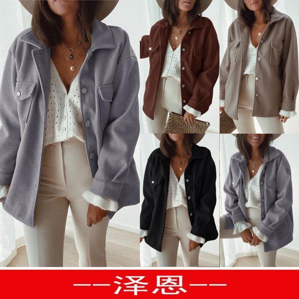 cross border women's dress 2020 selling casual long sleeve fold-down collar pocket buckle woolen workwear coat1, Black
cross border women's dress 2020 selling casual long sleeve fold-down collar pocket buckle woolen workwear coat1, Black