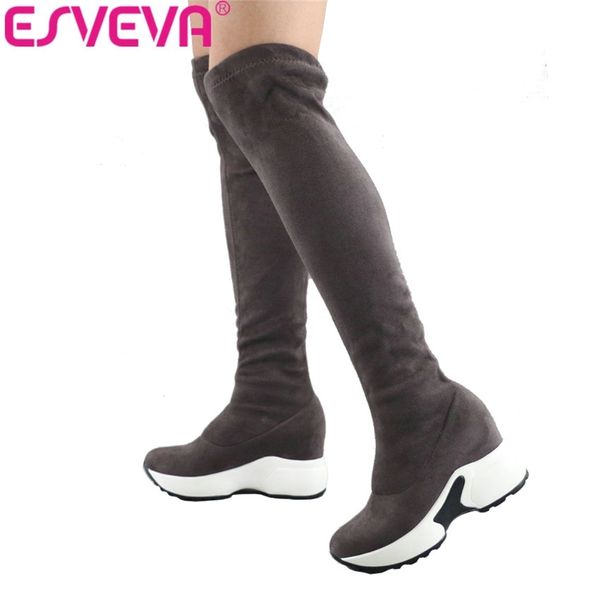 esveva 2020 over the knee boots winter women boots wedge high heel slip on elastic flock motorcycle boots platform size 34-43 y200723, Black
esveva 2020 over the knee boots winter women boots wedge high heel slip on elastic flock motorcycle boots platform size 34-43 y200723, Black