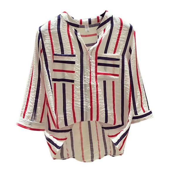 striped print shirt women blouses summer half sleeve v neck japan korean streetwear kimono office ladies woman blusas kg-791, White
striped print shirt women blouses summer half sleeve v neck japan korean streetwear kimono office ladies woman blusas kg-791, White