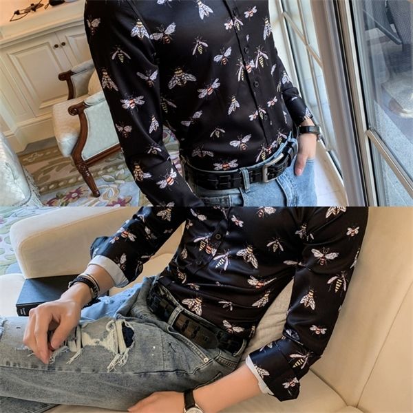autumn new 2020 long sleeve button down slim fit shirt men online shop clothing camisas masculina gold bee print club shirt men c1211, White;black
autumn new 2020 long sleeve button down slim fit shirt men online shop clothing camisas masculina gold bee print club shirt men c1211, White;black