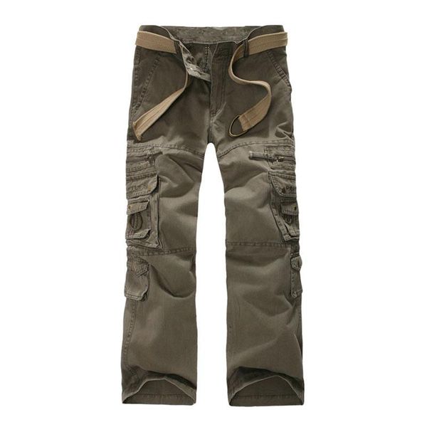 men's pants fashion multi-pocket cotton overalls outdoor trousers tactical loose plus size, Black