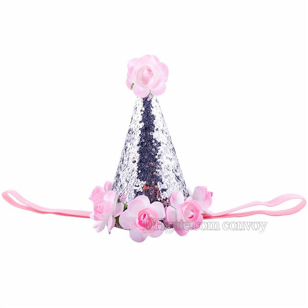 Cute Baby Flower Headbands Kids Crown Rose Hairband Girls Birthday Party Supplies Princess Glitter Tiara Hat Boutique Hair Accessories