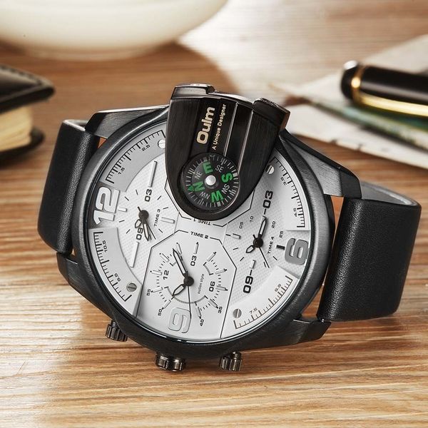 mens watches oulm brand luxury military quartz watch unique 3 small dials leather strap male wristwatch relojes hombre, Slivery;brown
mens watches oulm brand luxury military quartz watch unique 3 small dials leather strap male wristwatch relojes hombre, Slivery;brown