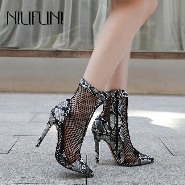boots fashion pointed toe snake print mesh women's ankle zipper stiletto high heels hollow shoes botas mujer size 35-40, Black
boots fashion pointed toe snake print mesh women's ankle zipper stiletto high heels hollow shoes botas mujer size 35-40, Black