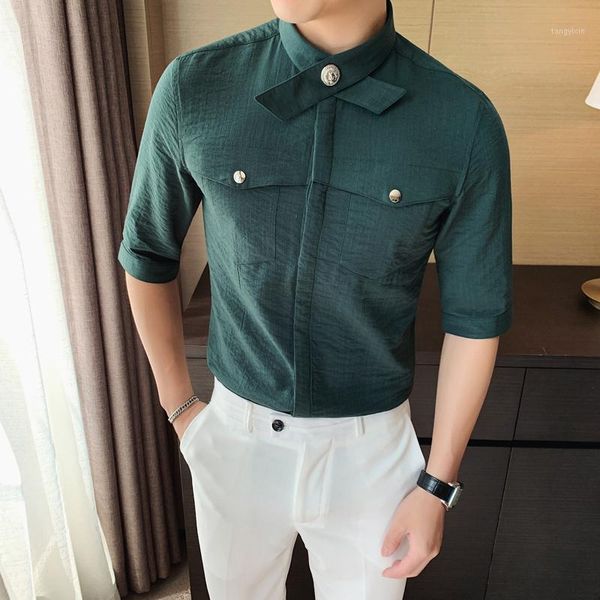 summer men dress half sleeve shirt yellow british style solid color shirt slim fit men casual shirts prom club tuxedo dress 3xl1, White;black
summer men dress half sleeve shirt yellow british style solid color shirt slim fit men casual shirts prom club tuxedo dress 3xl1, White;black