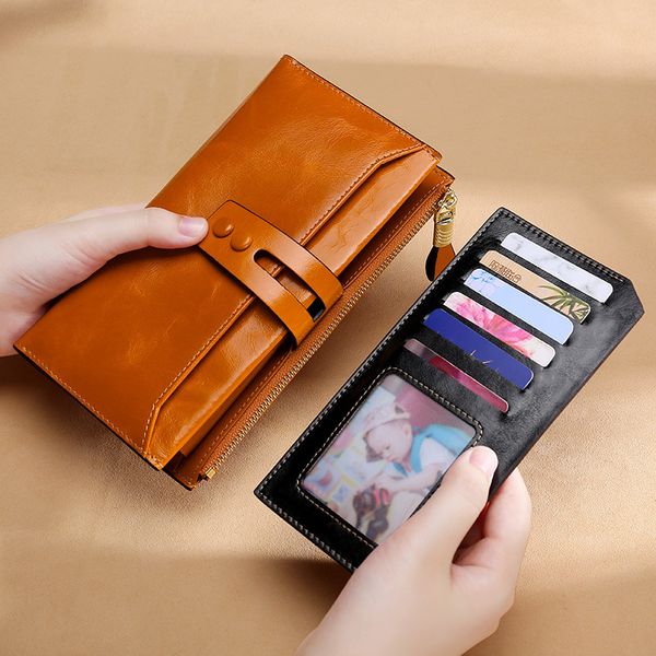 women's wallets multi card slot buckle long oil wax leather wallet european and american retro leather clutch, Red;black
women's wallets multi card slot buckle long oil wax leather wallet european and american retro leather clutch, Red;black