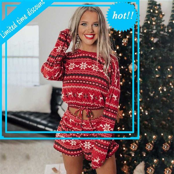 2021 women christmas clothing sets long mouw crop + shorts xmas snowflake print o-neck fall leisure homwear plus size, Red;black
2021 women christmas clothing sets long mouw crop + shorts xmas snowflake print o-neck fall leisure homwear plus size, Red;black