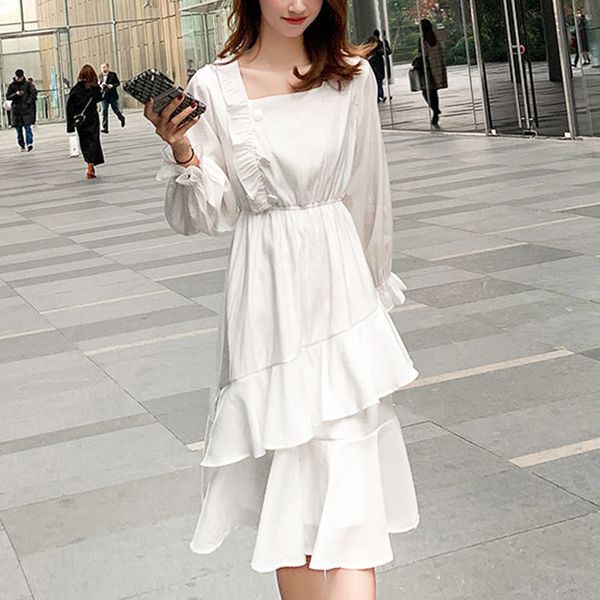 2021 new white long elegant dress wedding party one-piece lady casual ruffles new korean fashion clothing autumn women d9wy, Black;gray
2021 new white long elegant dress wedding party one-piece lady casual ruffles new korean fashion clothing autumn women d9wy, Black;gray