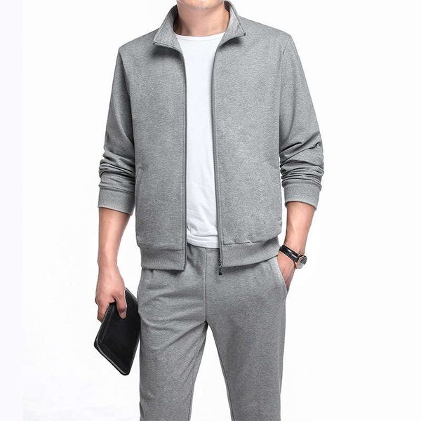 sweater spring and autumn sportswear set two piece leisure sports suit solid men's standing collar, Gray
sweater spring and autumn sportswear set two piece leisure sports suit solid men's standing collar, Gray