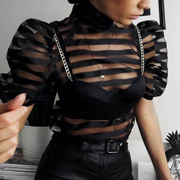 elegant womens sheer see-through striped back big bow knot short puff sleeve high neck blouse party club evening shirt, White
elegant womens sheer see-through striped back big bow knot short puff sleeve high neck blouse party club evening shirt, White