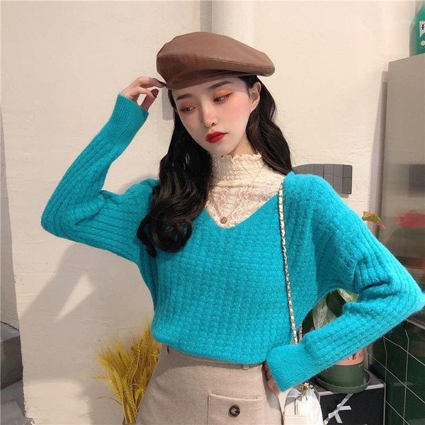 lace patchwork knit sweater women 2020 autumn winter new loose student pullover sweaters fashion popular bottoming shirt female1, White;black
lace patchwork knit sweater women 2020 autumn winter new loose student pullover sweaters fashion popular bottoming shirt female1, White;black