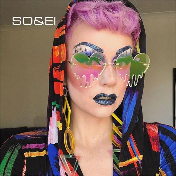 so&ei fashion unique love heart tear shape sunglasses women colorful rimless eyewear vintage clear ocean lens female sun glasses, White;black
so&ei fashion unique love heart tear shape sunglasses women colorful rimless eyewear vintage clear ocean lens female sun glasses, White;black