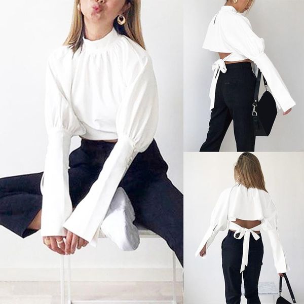 women's t-shirt open back o-neck white autumn long-sleeved split fashion strap
women's t-shirt open back o-neck white autumn long-sleeved split fashion strap