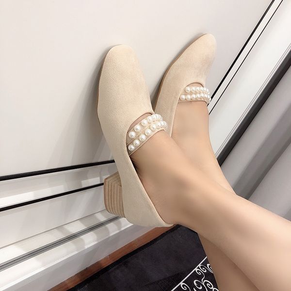 spring sweet new woman 2020 pearl low high suede comfortable female pumps vintage foot beige square heels party ay41, Black
spring sweet new woman 2020 pearl low high suede comfortable female pumps vintage foot beige square heels party ay41, Black
