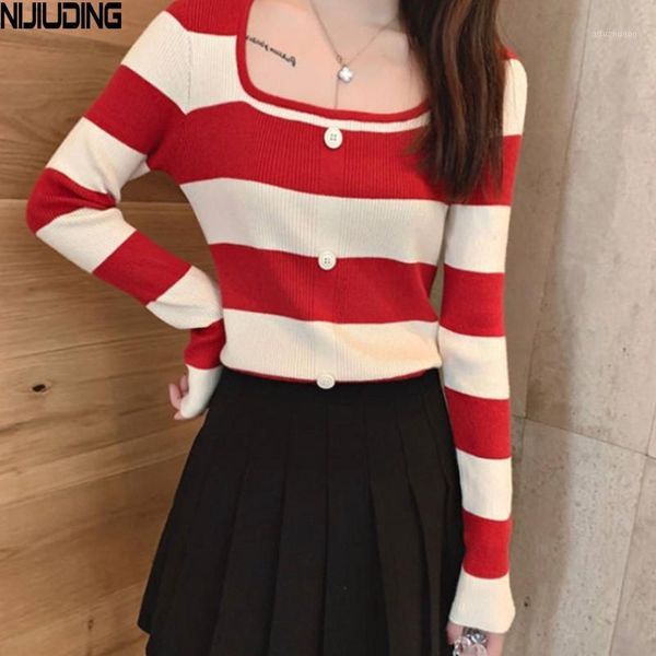 nijiuding 2020 new red knit sweater autumn women's fashion striped sweater women long-sleeved pullover square neck women1, White;black
nijiuding 2020 new red knit sweater autumn women's fashion striped sweater women long-sleeved pullover square neck women1, White;black