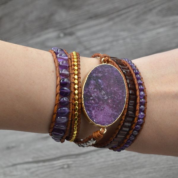 bead wholesale bohemia vintage natural stone purple crystal wrap 2019 new handmade leather rope bracelet drop shipping, Silver 
bead wholesale bohemia vintage natural stone purple crystal wrap 2019 new handmade leather rope bracelet drop shipping, Silver