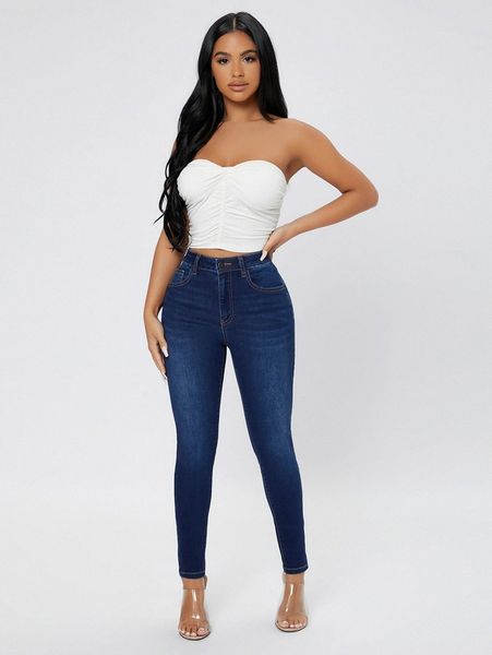 petite curvy high waist skinny jeans f0d7#, Blue