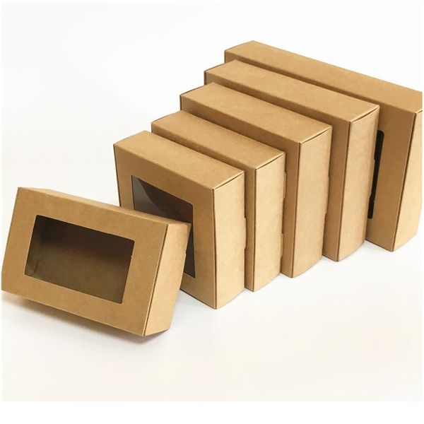 10pcs/lot Big Window Box And Small Paper Kraft Cardboard Packing Gift Box Handmade Soap Candy For Wedding Decorations Jlllgh