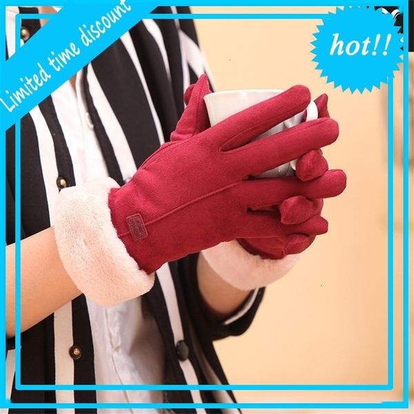 daiyue a-1004 standard suede women' thickened plush warm index finger touch screen gloves, Blue;gray
