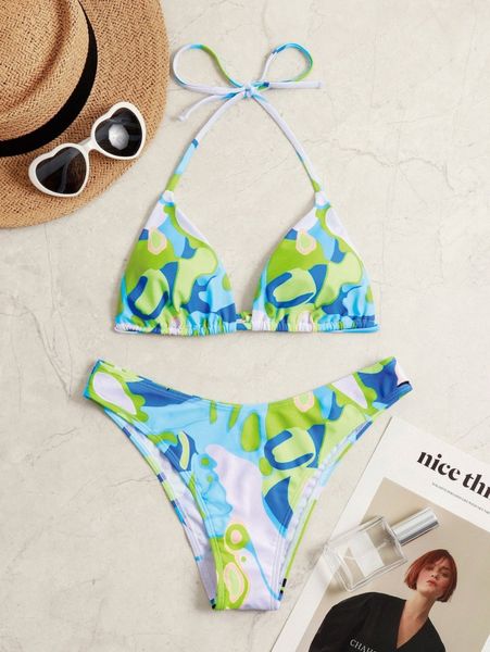 allover graphic triangle bikini swimsuit p9it#, White;black 
allover graphic triangle bikini swimsuit p9it#, White;black