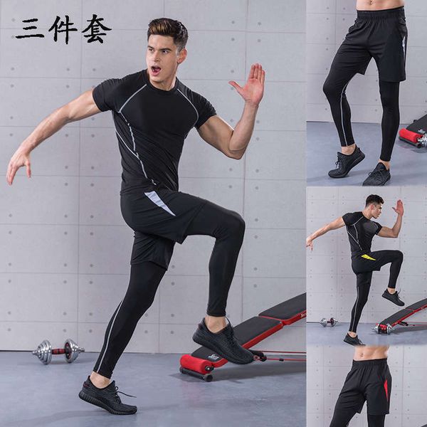 new sports pants men's outdoor running marathon suit solid color mesh shorts tight three piece set, Gray 
new sports pants men's outdoor running marathon suit solid color mesh shorts tight three piece set, Gray