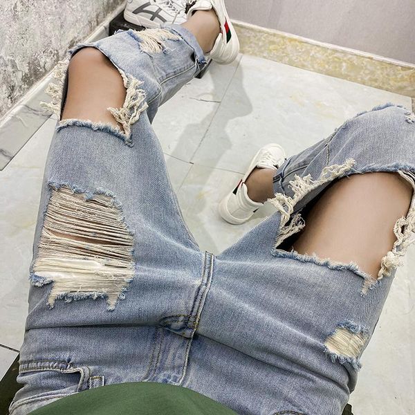 men's jeans european and american summer knee torn nine minute trousers casual pants baggy britches large size, Blue
men's jeans european and american summer knee torn nine minute trousers casual pants baggy britches large size, Blue