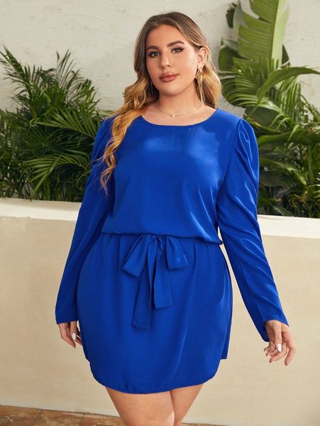 plus puff sleeve belted dress c3ih#, Black
plus puff sleeve belted dress c3ih#, Black