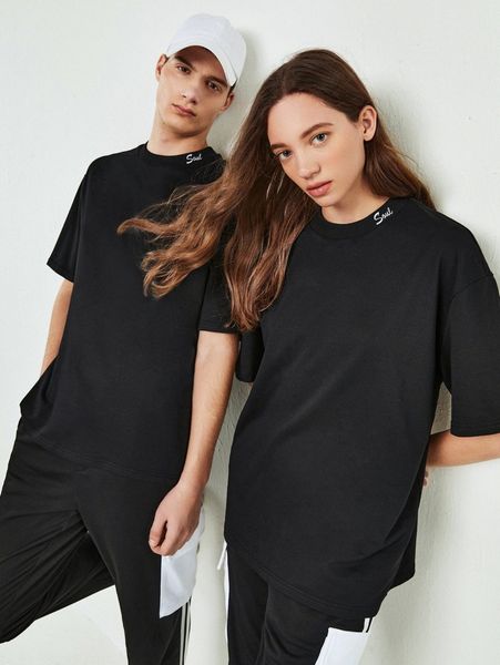 1pc letter embroidery tee l42r#, White;black