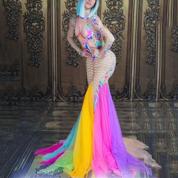 new rhinestone stage costume colorful high elasticity dress long tail host evening party club rave bar dj singer costume dj550, Black;red
new rhinestone stage costume colorful high elasticity dress long tail host evening party club rave bar dj singer costume dj550, Black;red