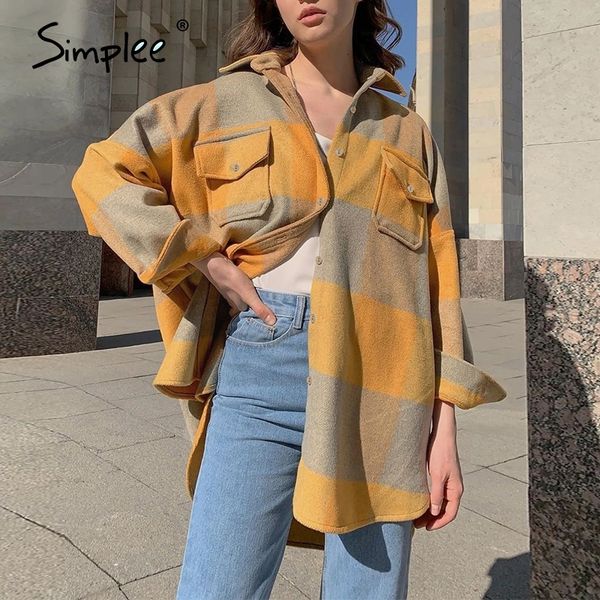 simplee streetwear loose plaid shirt jacket ladies casual autumn women coat female shirt buttons pockets tweed short coats y201012, Black;brown
simplee streetwear loose plaid shirt jacket ladies casual autumn women coat female shirt buttons pockets tweed short coats y201012, Black;brown