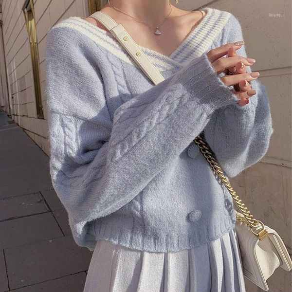 knitted pullover sweater women winter sweet kawaii sweater v-neck long sleeve loose korean women's clothing autumn 20201, White;black
knitted pullover sweater women winter sweet kawaii sweater v-neck long sleeve loose korean women's clothing autumn 20201, White;black