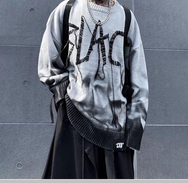 black gray harajuku dark tie dye men knitted sweater retro embroidery hip hop pullover streetwear sweater oversize loose top, White;black
black gray harajuku dark tie dye men knitted sweater retro embroidery hip hop pullover streetwear sweater oversize loose top, White;black