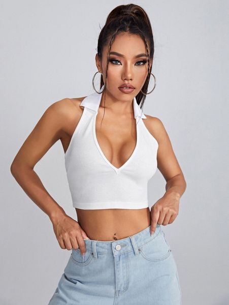 open back crop halter e44j#, White
open back crop halter e44j#, White