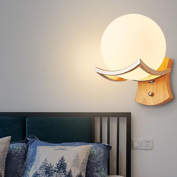 

modern led glass ball wall lamps single double heads wood wall lights living room bedroom bedside stairs study aisle sconce mirror headlight