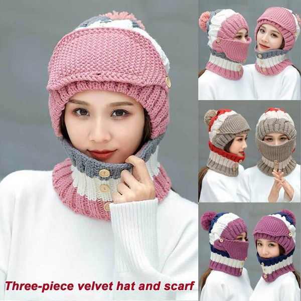 womens winter warm scarf set thickend knitted hat scarf face cover outdoor three-piece outdoor windproof set skullies, Blue;gray 
womens winter warm scarf set thickend knitted hat scarf face cover outdoor three-piece outdoor windproof set skullies, Blue;gray