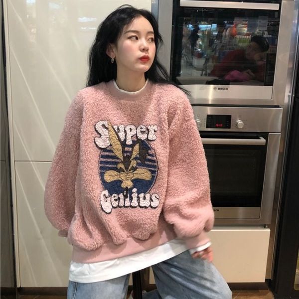 winter cashmere thickened sweater girl 2020 new harajuku style student imitation lamb wool fake two loose coat fashion, Black
winter cashmere thickened sweater girl 2020 new harajuku style student imitation lamb wool fake two loose coat fashion, Black