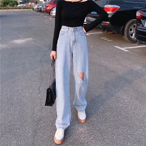 s-xl autumn korean style high waist ripped jeans lady casual straight denim blue jeans womens mom womans (z8883)1