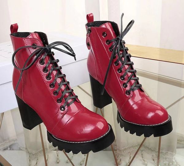 designer womens boots luxury red patent leather lace-up side zipper round head high heel boots with box size 35-42, Black
designer womens boots luxury red patent leather lace-up side zipper round head high heel boots with box size 35-42, Black