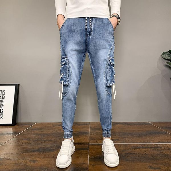fashion 2020 korean slim fit side big pockets denim pants men clothing all match simple casual jeans joggers trousers blue 36-28 
fashion 2020 korean slim fit side big pockets denim pants men clothing all match simple casual jeans joggers trousers blue 36-28