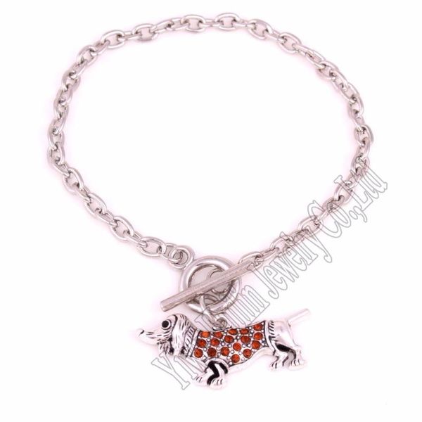 zinc studded with sparkling crystals dachshund cute dog pendant bracelet, Black 
zinc studded with sparkling crystals dachshund cute dog pendant bracelet, Black