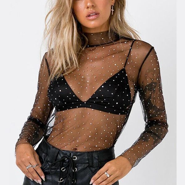 feminina women mesh sheer t shirt transparent turtleneck see through clothes summer female costume new 2019, White
feminina women mesh sheer t shirt transparent turtleneck see through clothes summer female costume new 2019, White